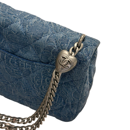 Used CHANEL Denim 23P CAMELIA HEART CRUSH FLAP Cross Body Bag Denim Blue