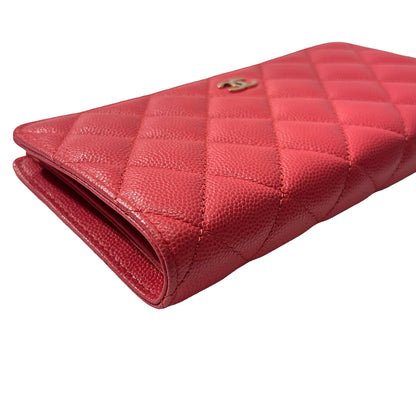 Used CHANEL Calfskin Leather Wallet Red GHW
