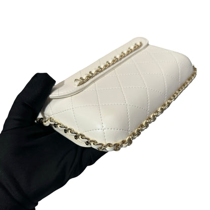 Used CHANEL Lambskin Leather Used Chanel FLAP Cross Body Bag GHW White