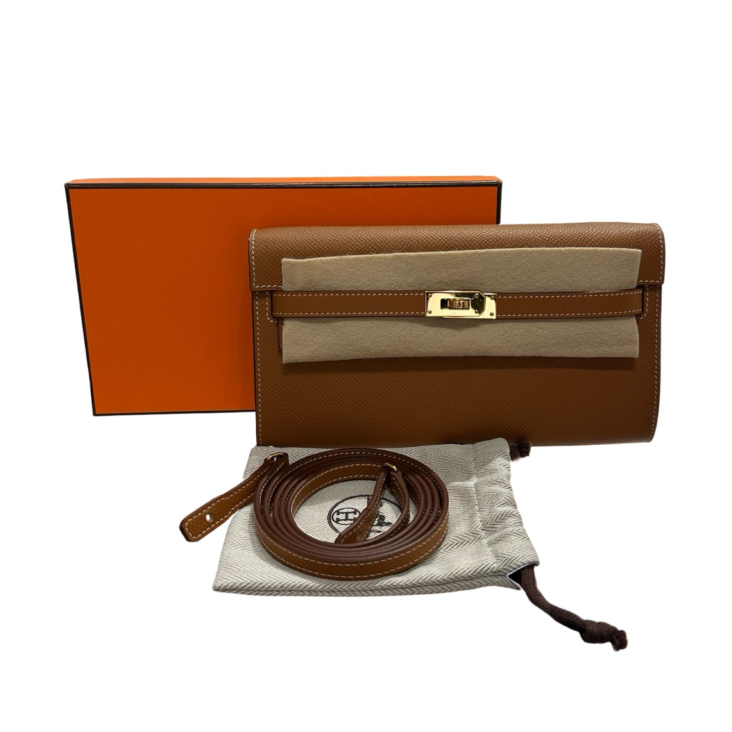 Used HERMÈS Epsom Leather KELLY. TO GO Cross Body Bag Gold (37) GHW