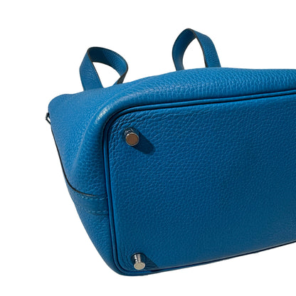 Used HERMÈS Clemence leather Picotin 18 Handbag B3 Bleu Zanzibar PHW