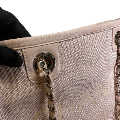 Used CHANEL Canvas Logo Deauville Tote Tote Bag Beige GHW