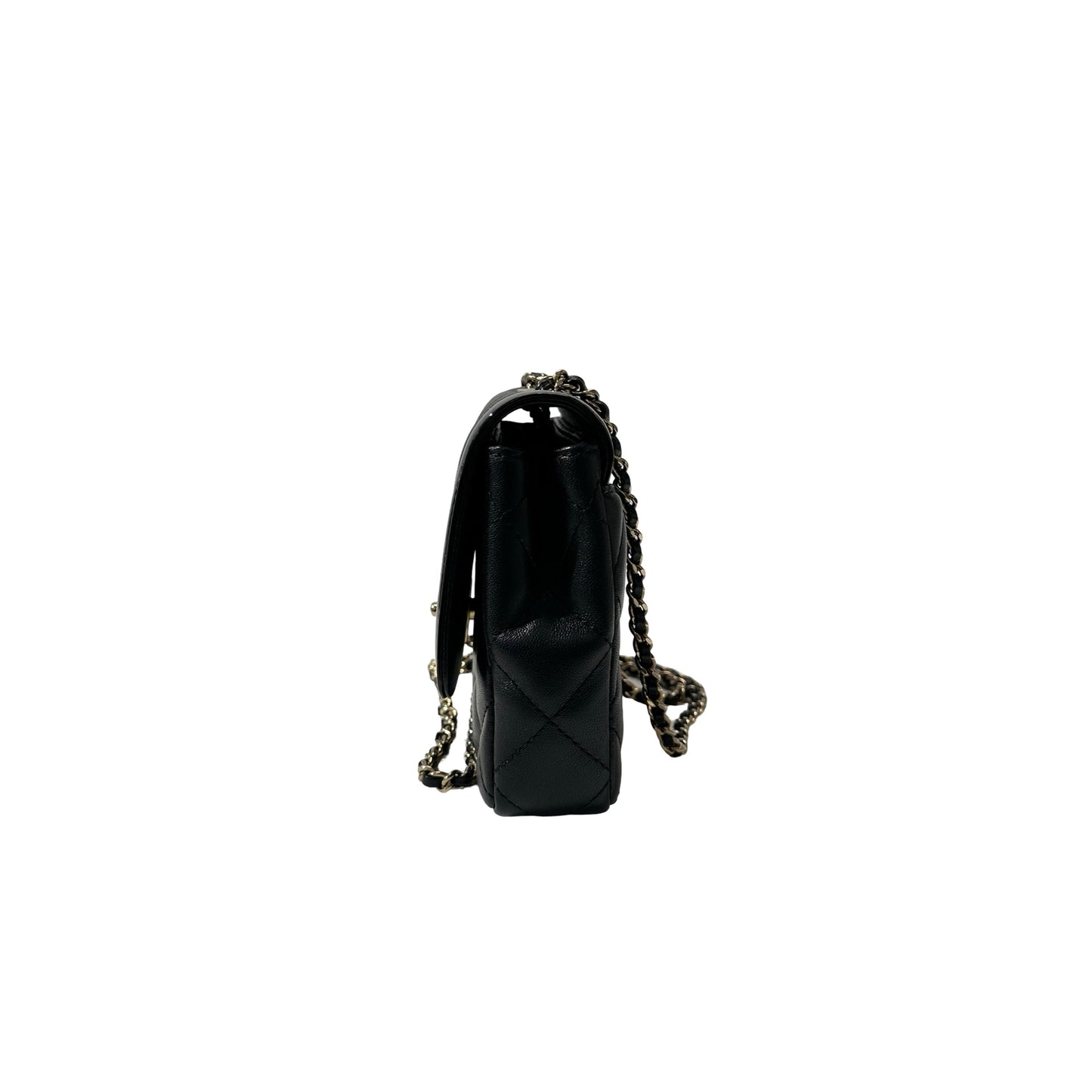 Used CHANEL Lambskin Leather Patent Leather Calfskin Leather 24B Flap Shoulder Bag Black PHW