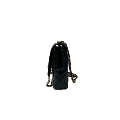 Used CHANEL Lambskin Leather Patent Leather Calfskin Leather 24B Flap Shoulder Bag Black PHW