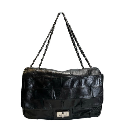 Used CHANEL Chocolate Bar Aged Calfskin 2.55 Reissue Flap Bag Chocolate Bar Chain Shoulder Bag Black，PHW