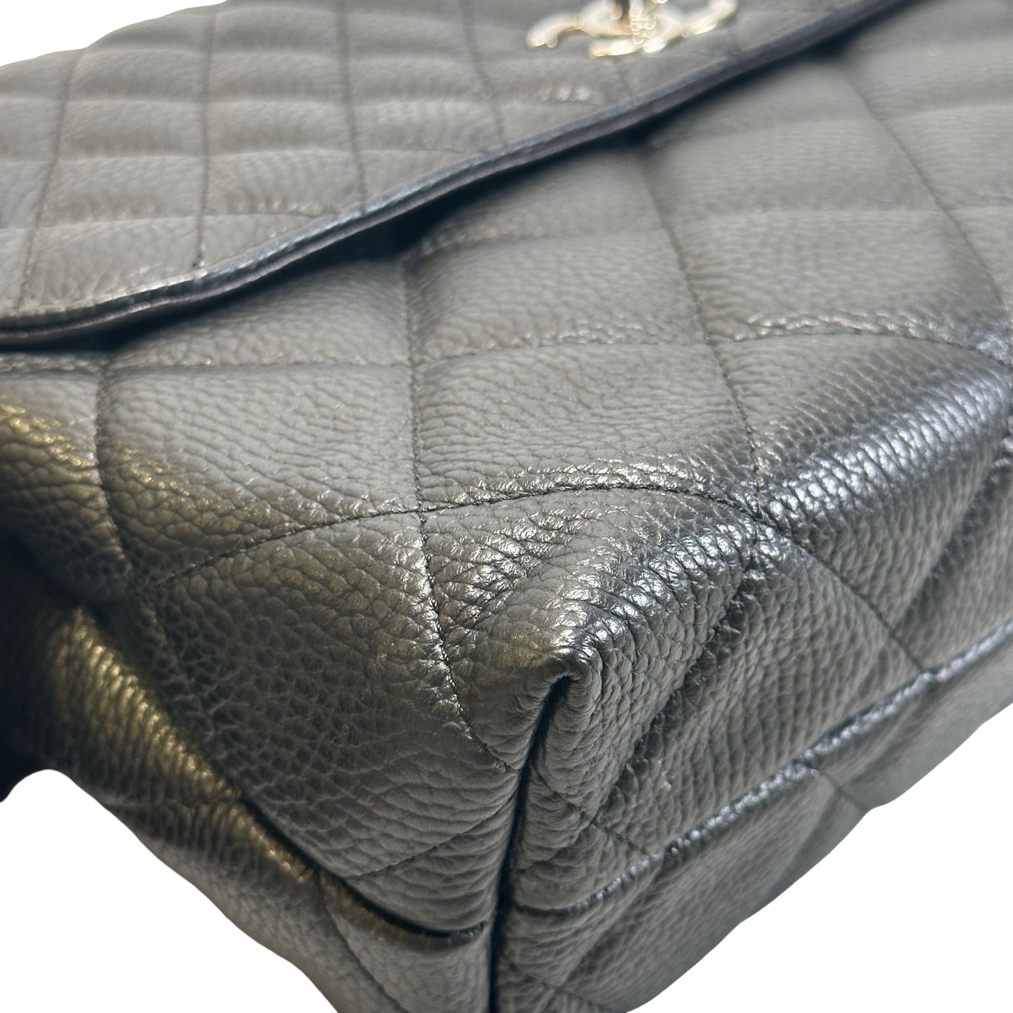 Used CHANEL Quilted Caviar Classic Flap Chain Shoulder Bag Black Silver