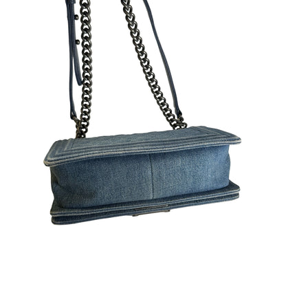 Used CHANEL Denim Boy Chain Shoulder Bag Blue