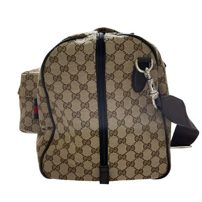 Used GUCCI GG CANVAS Medium Duffle Duffel Bag Brown