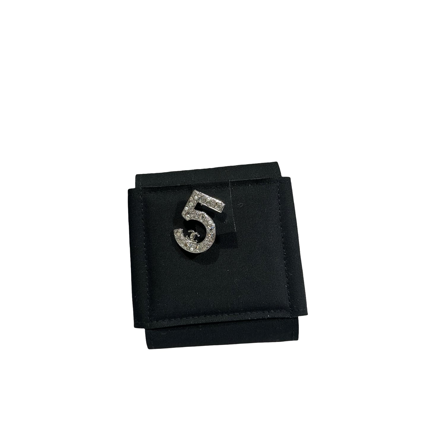 Used CHANEL Crystals Used CHANEL No.5 Brooch with Logo & Crystals Accessories Silver