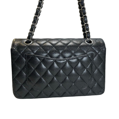 Used CHANEL Quilted Caviar Classic Flap 23 Chain Shoulder Bag Black Silver