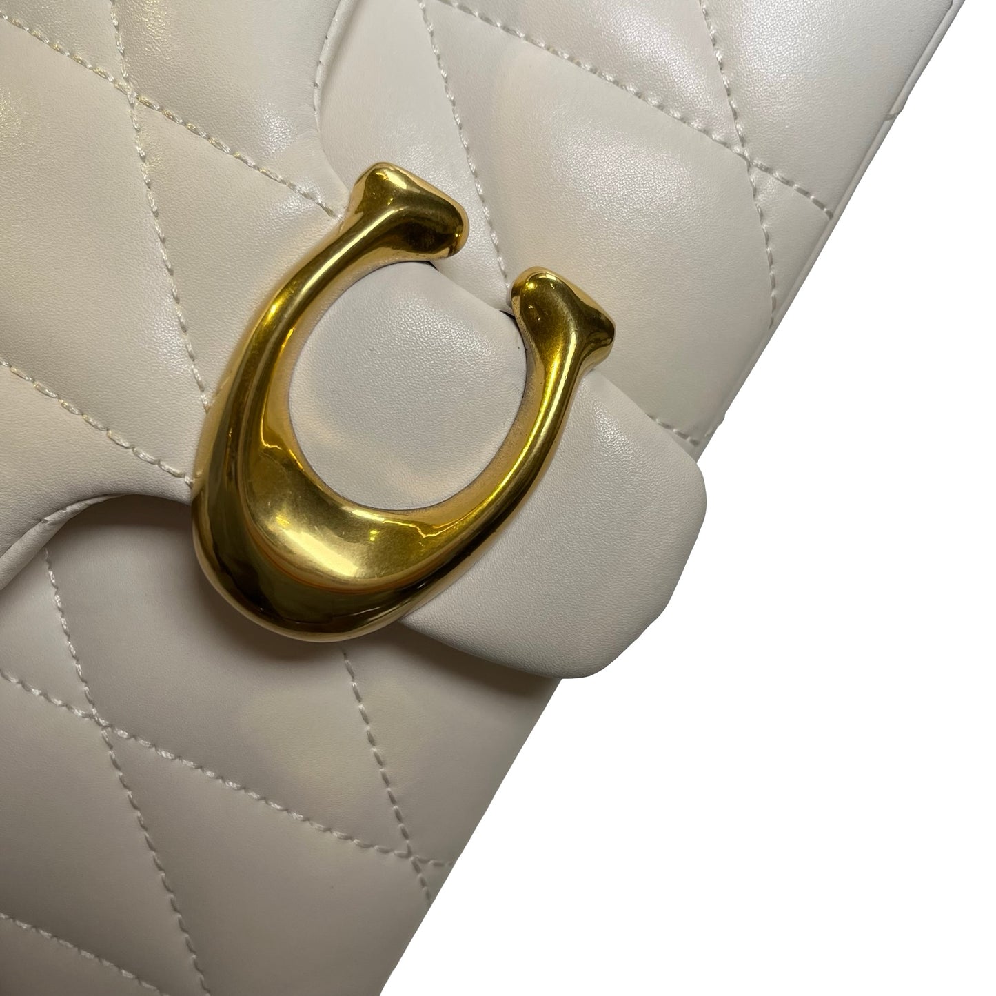 Used COACH Quilted Leather Quilted Tabby Chain Shoulder Bag White GHW
