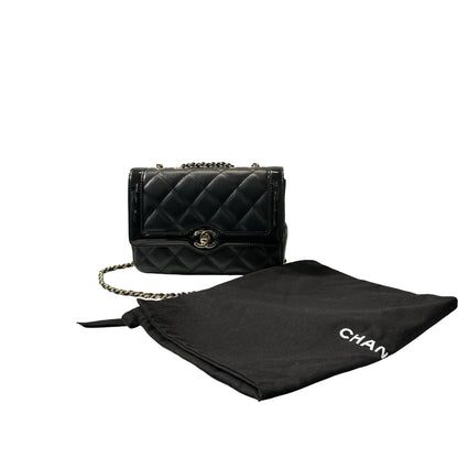 Used CHANEL Lambskin Leather Patent Leather Calfskin Leather 24B Flap Shoulder Bag Black PHW