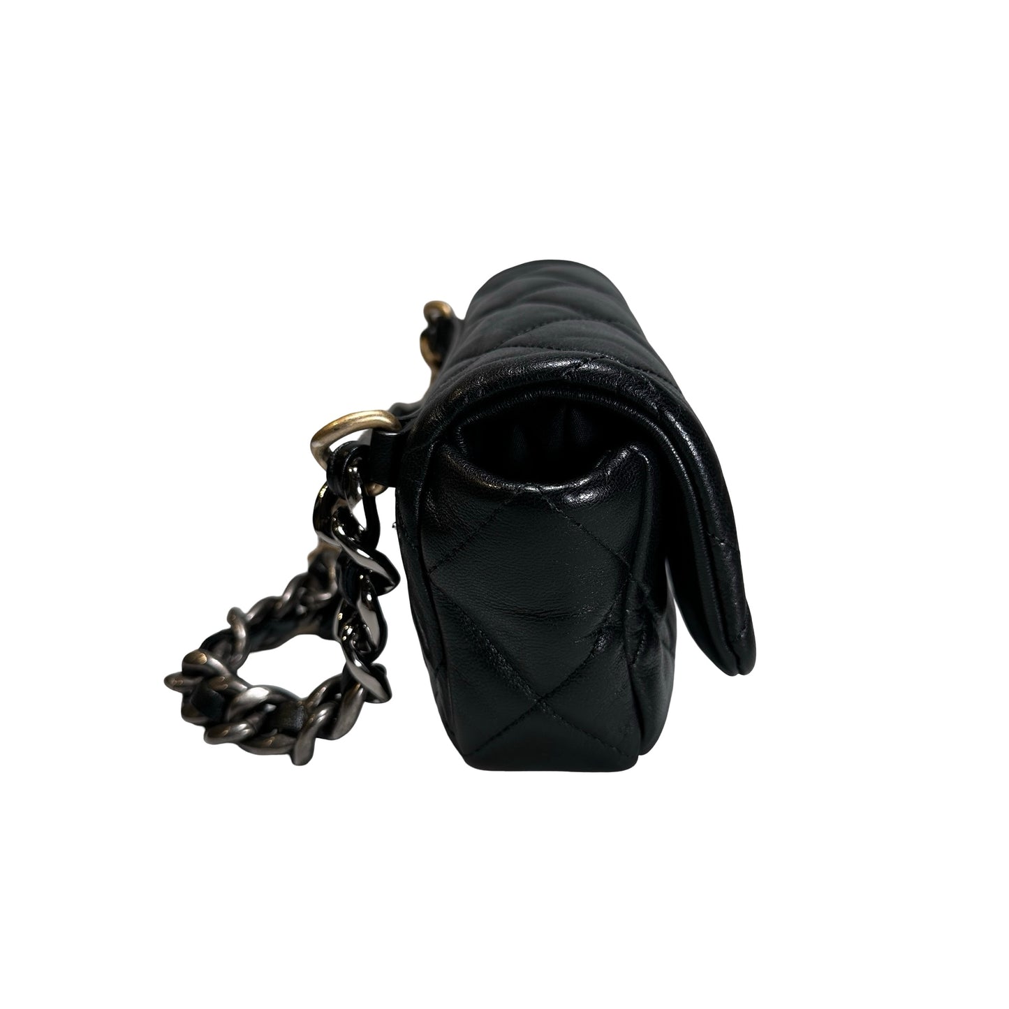 Used CHANEL Lambskin Quilted Chanel 19 Belt bag Black GHW