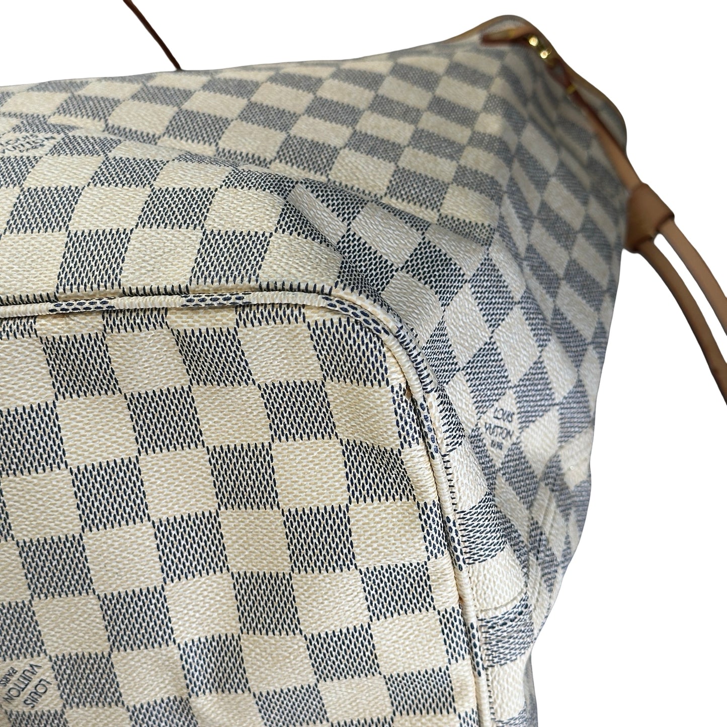 Used LOUIS VUITTON Damier Azur Canvas Neverfull Tote Bag White Blue Beige