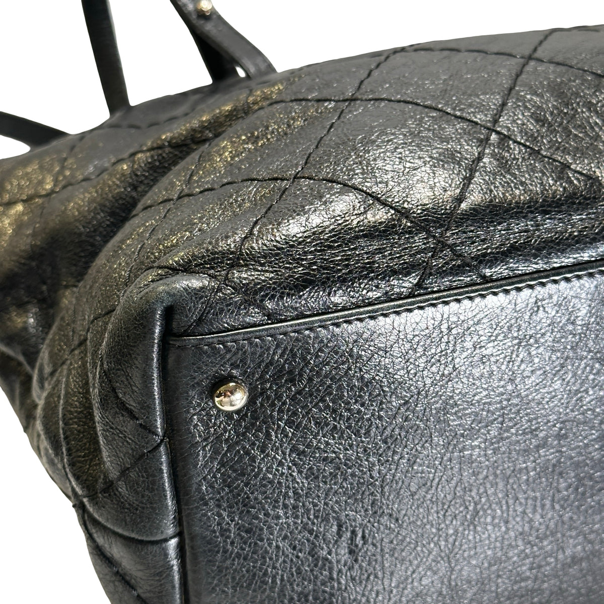 Used CHANEL Wrinkled Calfskin Hobo Shoulder Bag Black PHW