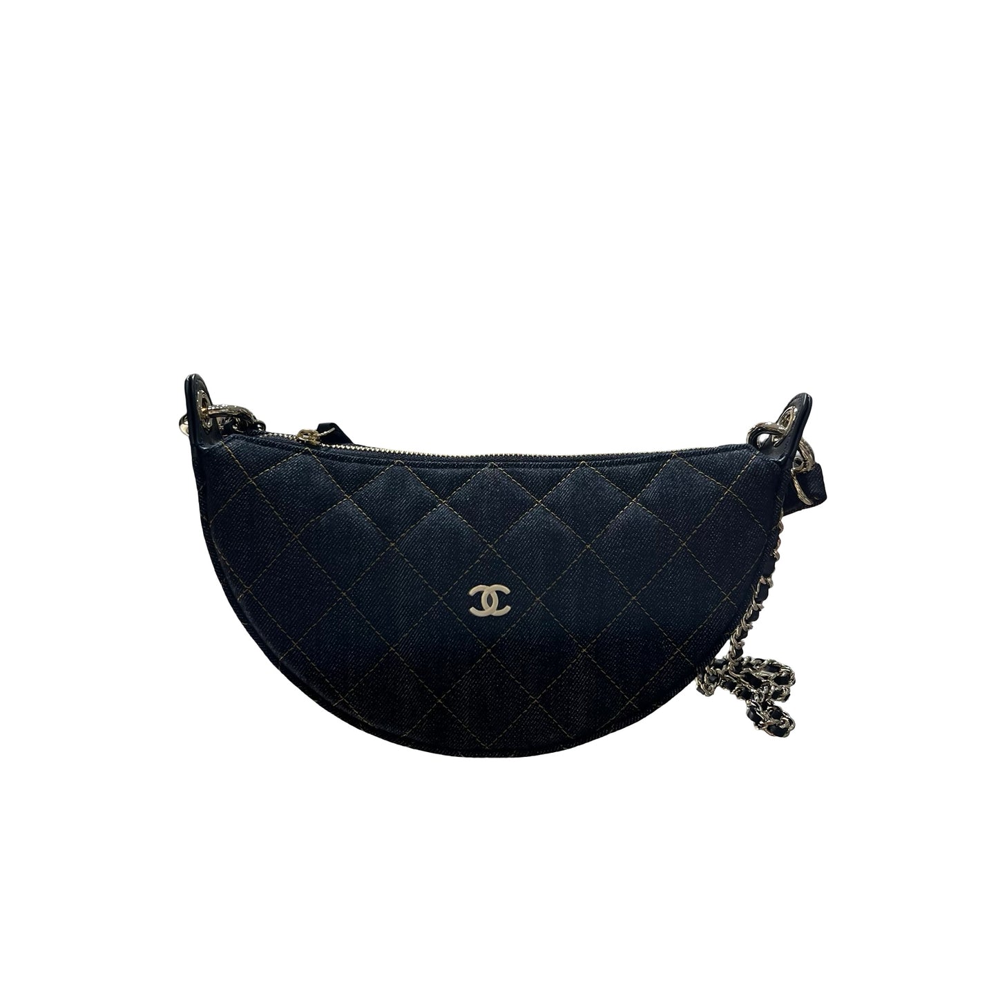 New Chanel Denim Clutch with Gold-Tone Chain Shoulder Bag Navy GHW