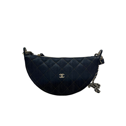 New Chanel Denim Clutch with Gold-Tone Chain Shoulder Bag Navy GHW