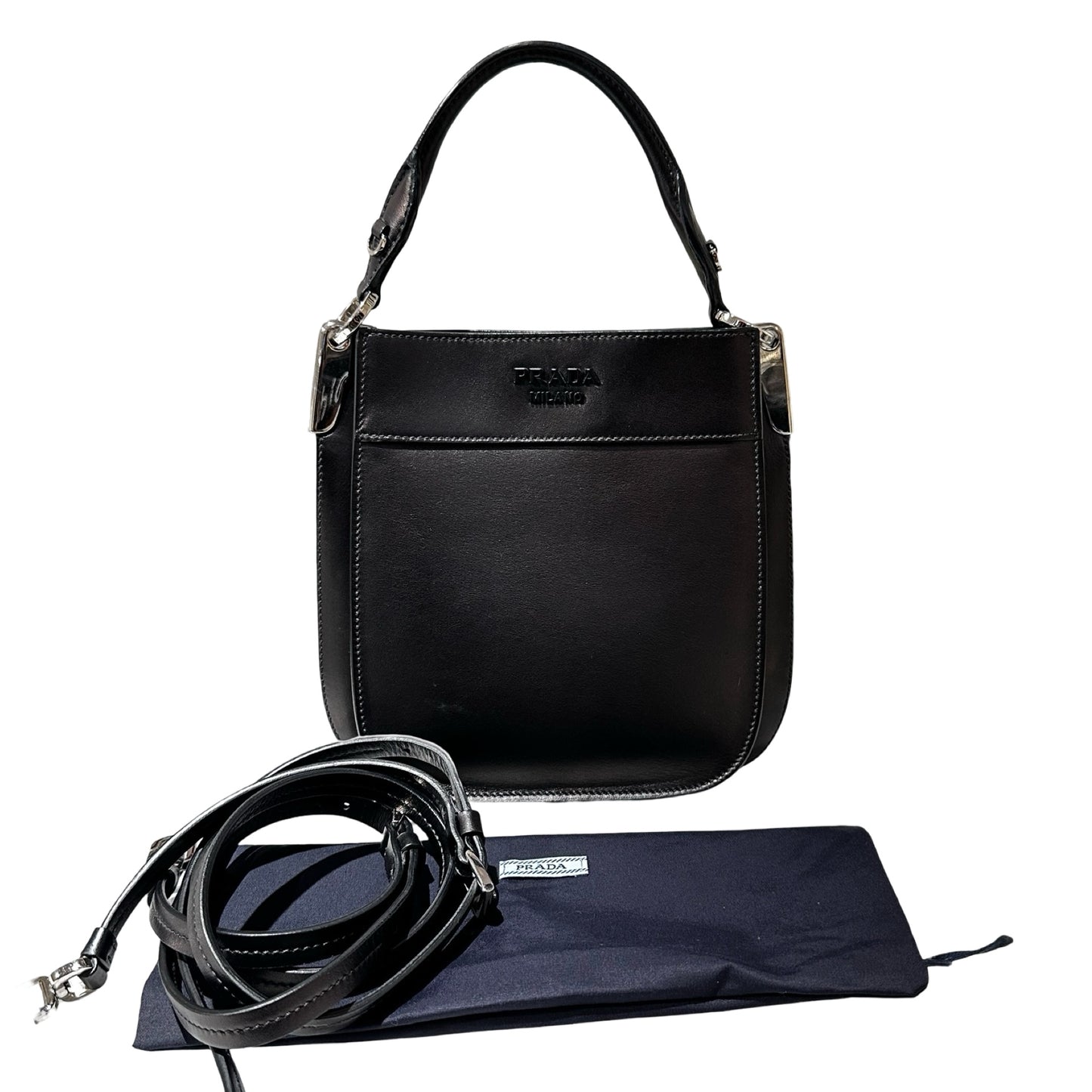 Used PRADA Calfskin Leather Margit Small Two Way Shoulder Bag Black PHW