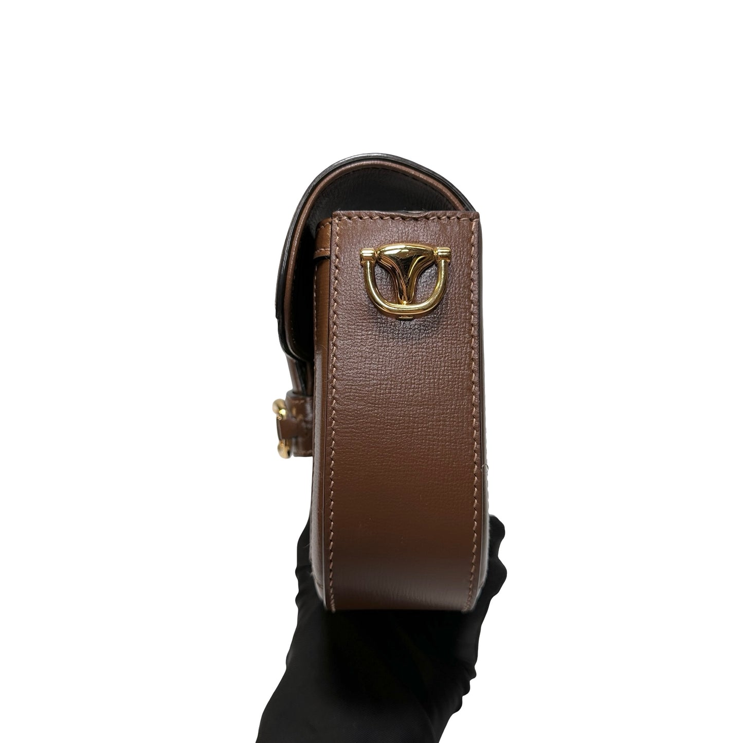 Used GUCCI GG CANVAS PVC Horsebit 1955 mini shoulder Shoulder Bag Brown GHW