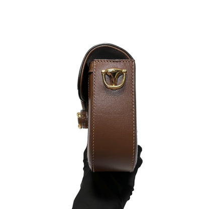Used GUCCI GG CANVAS PVC Horsebit 1955 mini shoulder Shoulder Bag Brown GHW