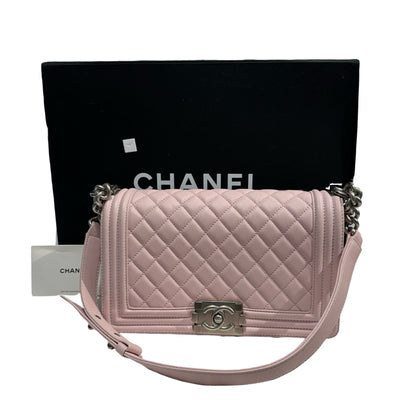 Used CHANEL Quilted Lambskin Boy Chanel Shoulder Bag Light Pink PHW