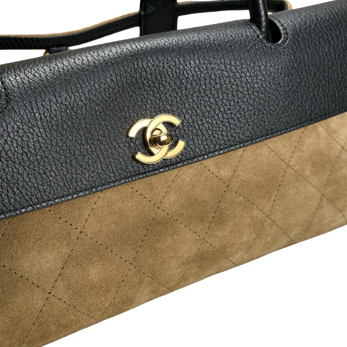 Brand New CHANEL Quilted Suede Caviar East West Flap Tote Tote Bag Black Brown
