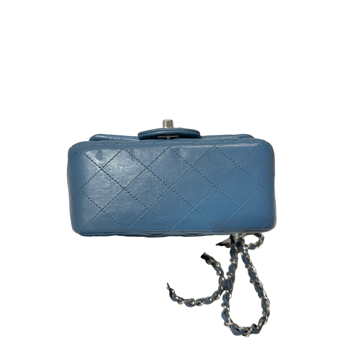 Used CHANEL Calfskin Leather Flap mini 17cm Cross Body Bag Blue PHW