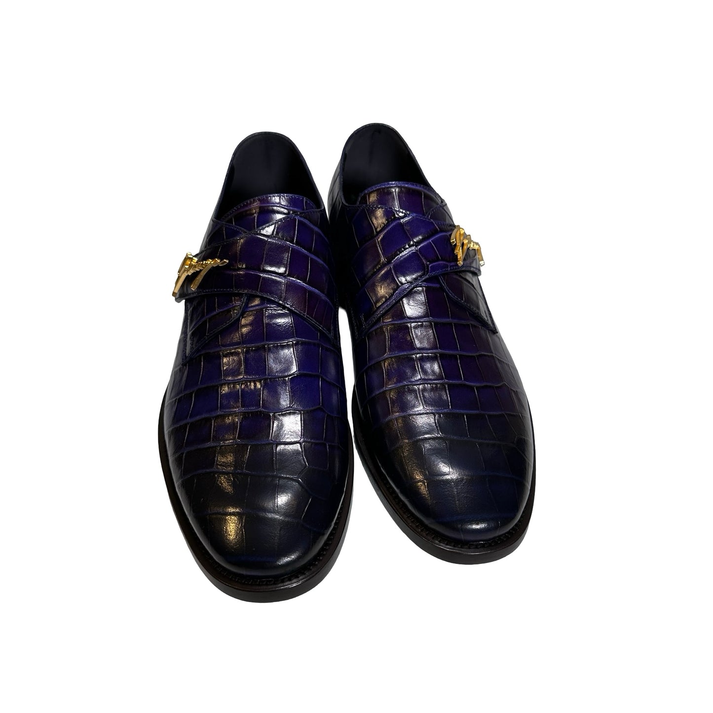 Used BALENCIAGA Crocodile-Embossed Cursive Logo Formal Shoes Shoes Purple