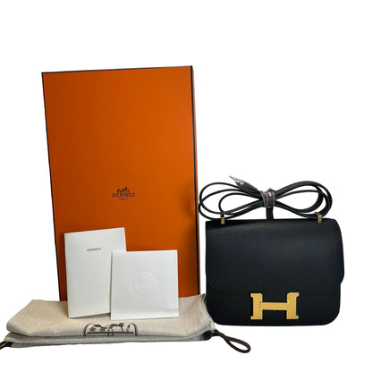 Brand New HERMES Epsom Mini Constance Cross body bag Black Gold