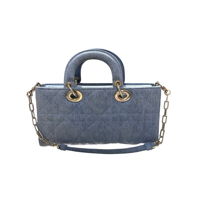 Used DIOR Denim Cannage D-Joy Medium Two Way Shoulder Bag Light Blue