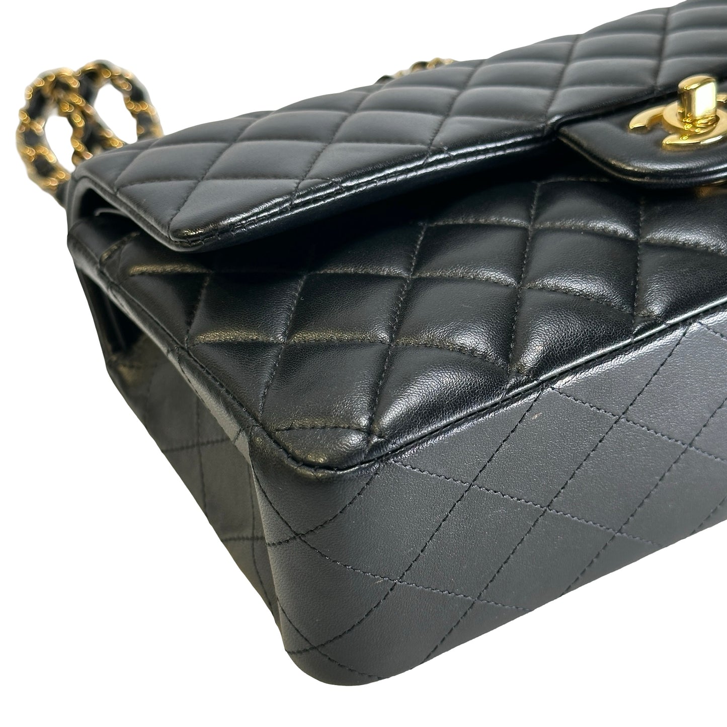 Used CHANEL Quilted Lambskin CF25 Shoulder Bag Black Gold