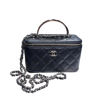 New CHANEL Vanity Case With Handle Clutch Black PHW