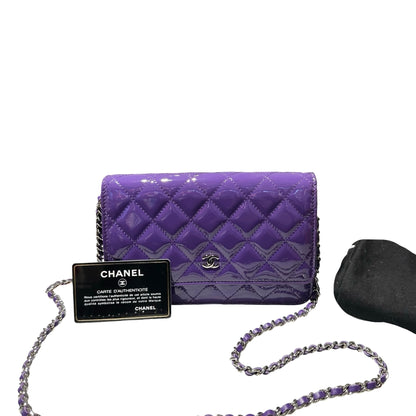 Used CHANEL Patent Leather WOC Cross Body Bag Purple PHW