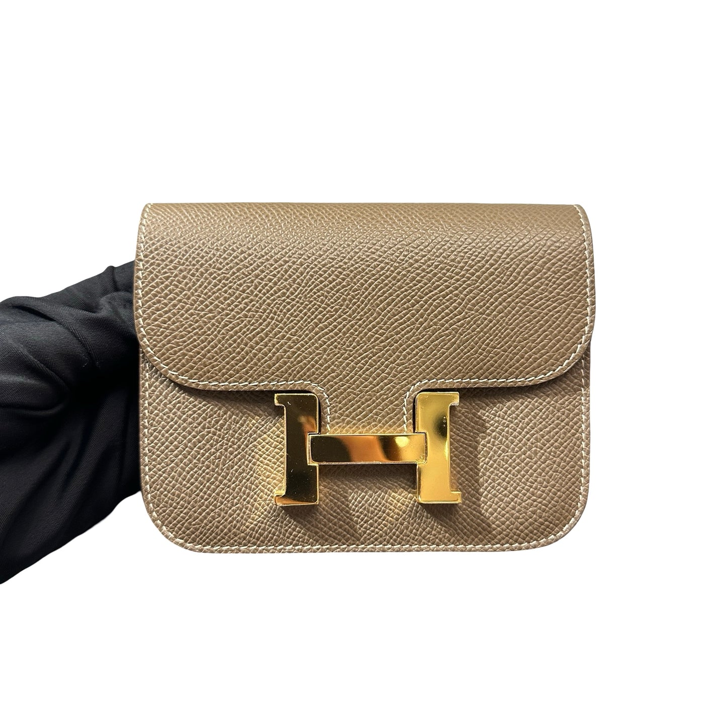 Used HERMÈS Calfskin Leather Constance Slim Wallet Wallet Etoupe GHW