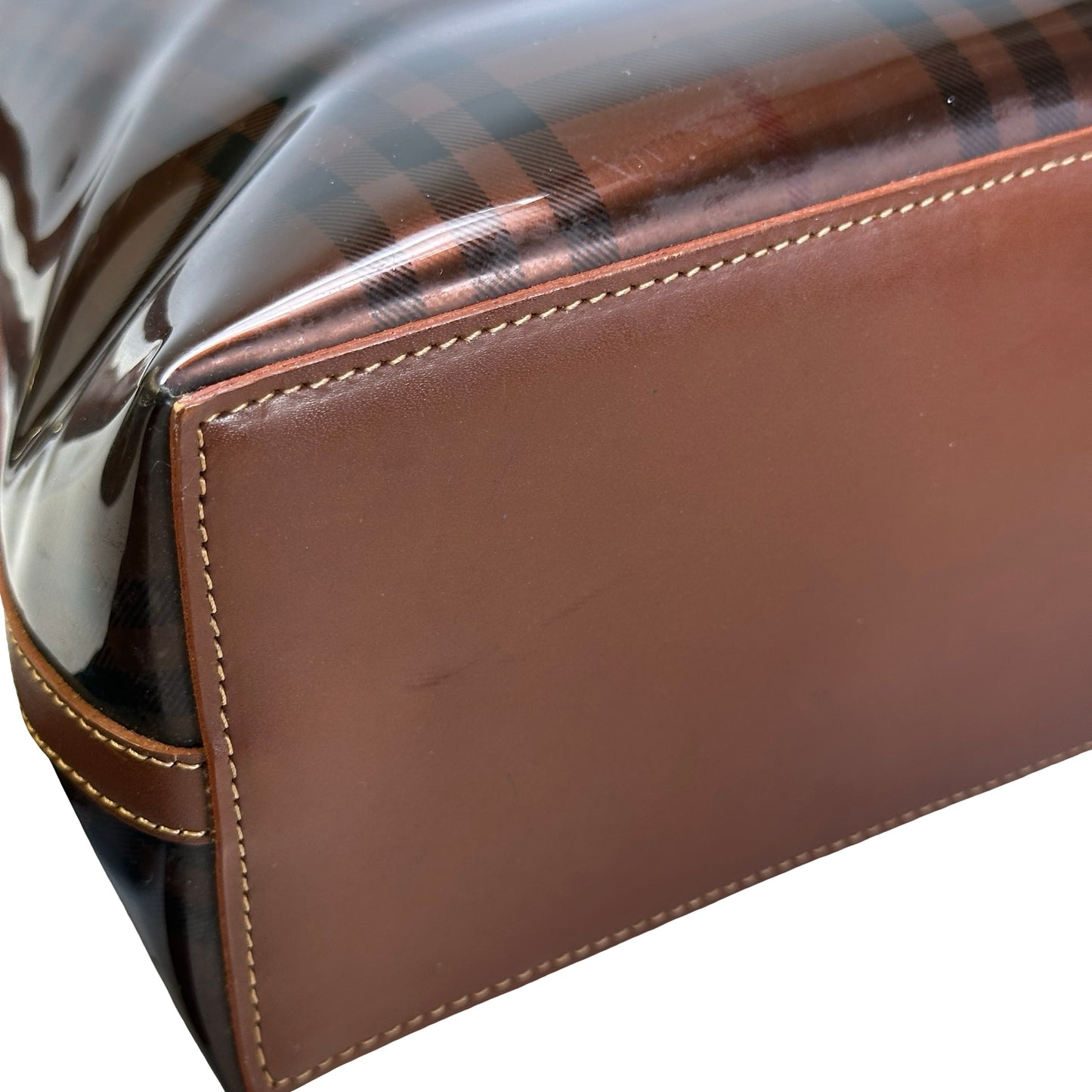 Used BURBERRY Check PVC Tote Handbag Brown