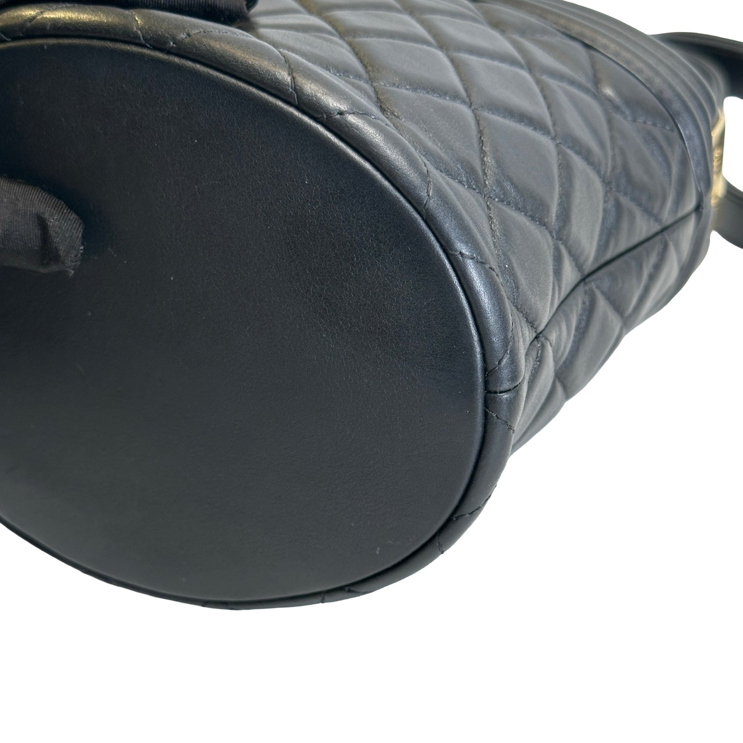 Used CHANEL Quilted Leather Boy Chanel Bucket Bag Bucket Bag Black，GHW