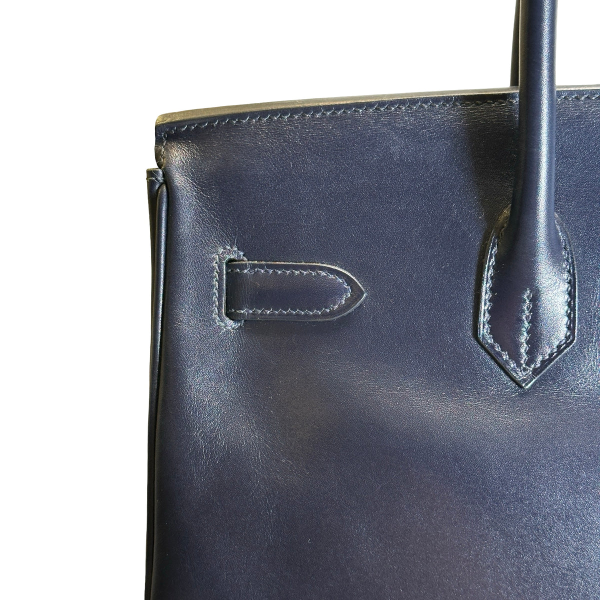 Used HERMES Leather Birkin Handbag Black Silver