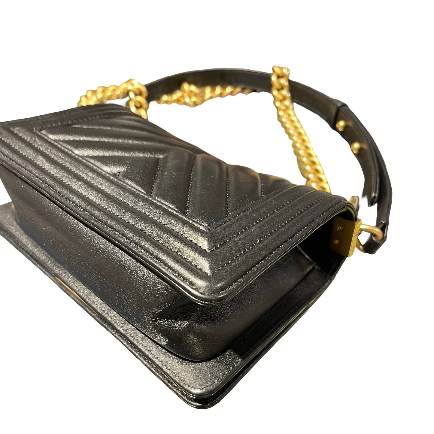 Used Chanel Boy 20 V line Shoulder Bag Black GHW