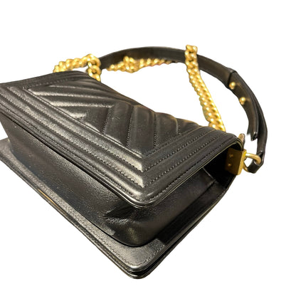 Used Chanel Boy 20 V line Shoulder Bag Black GHW