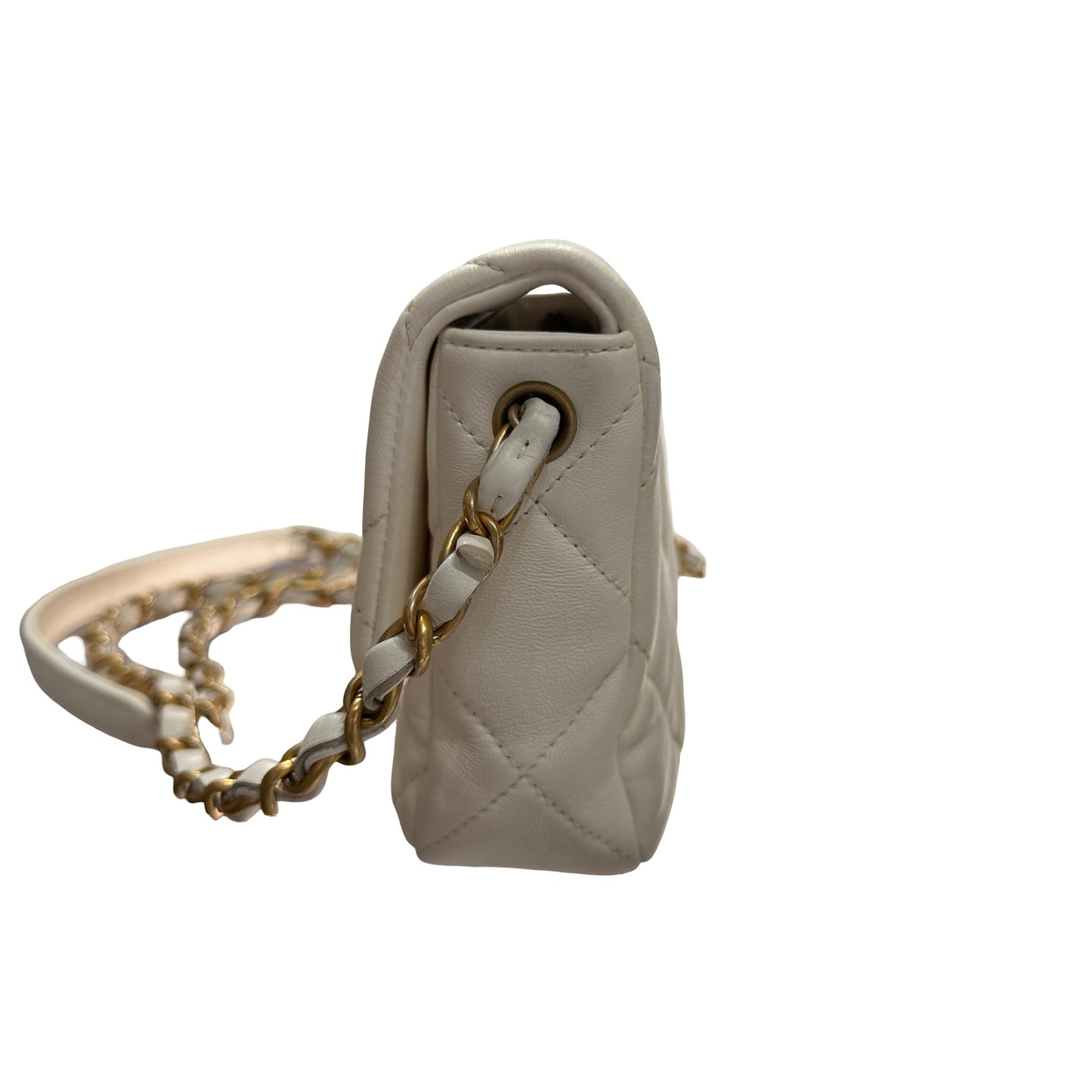 Used CHANEL 23S HEART CLASSIC FLAP Cross Body Bag White GHW