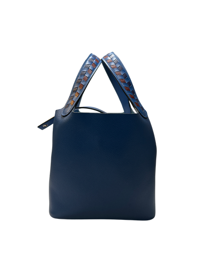 Used HERMES Epsom Picotin Lock Tressage Bucket Bag Blue PHW