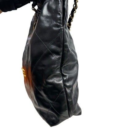 Used CHANEL Quilted Leather 22 Small Tote Bag Black Gold
