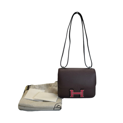Used HERMES Epsom Mini Constance Crossbody Bag Rouge