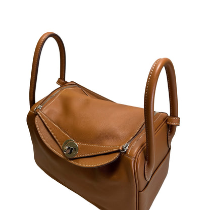 Used HERMES Leather Solid color Lindy 26 Handbag Gold PHW
