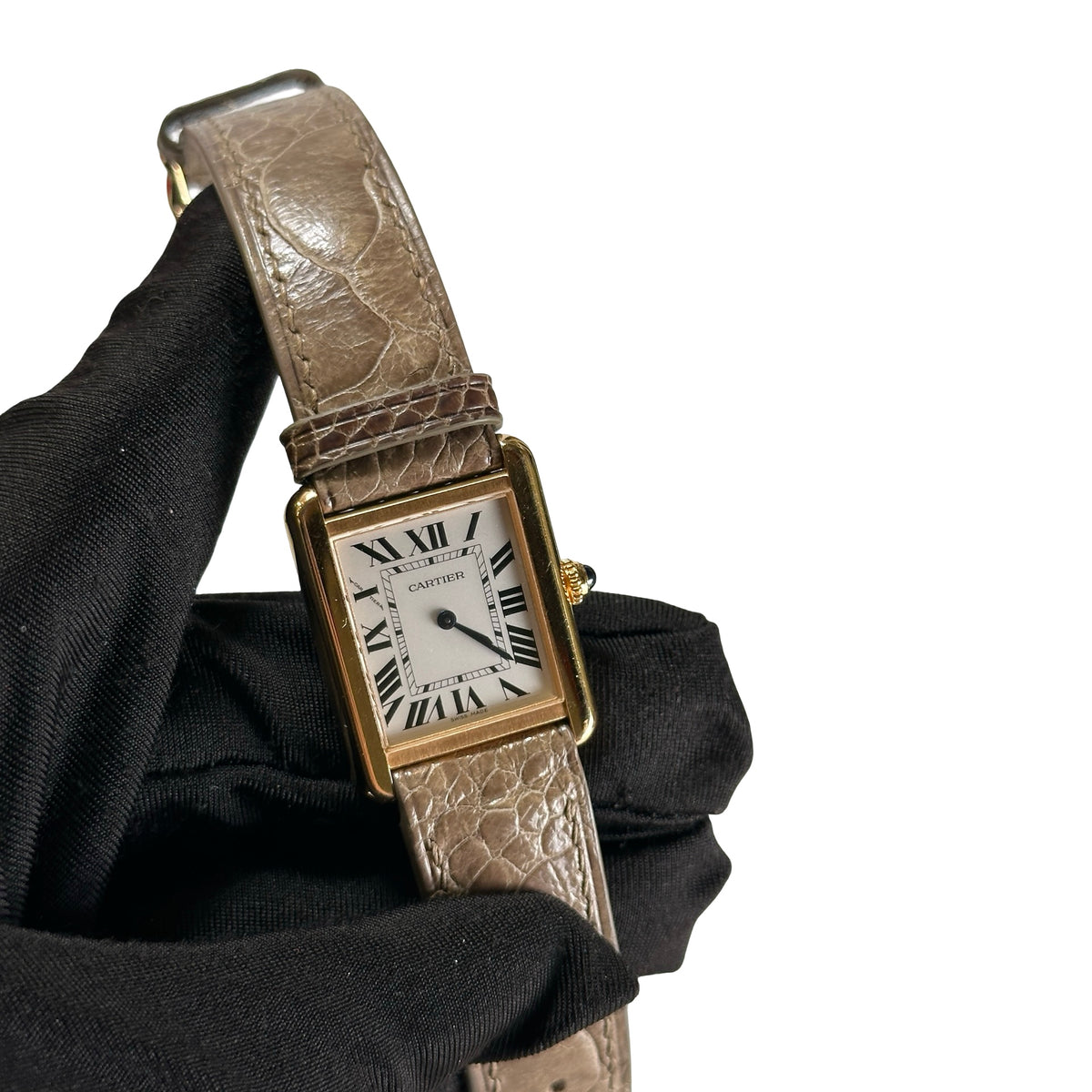 Used CARTIER Leather Tank Solo Watch Gold Beige