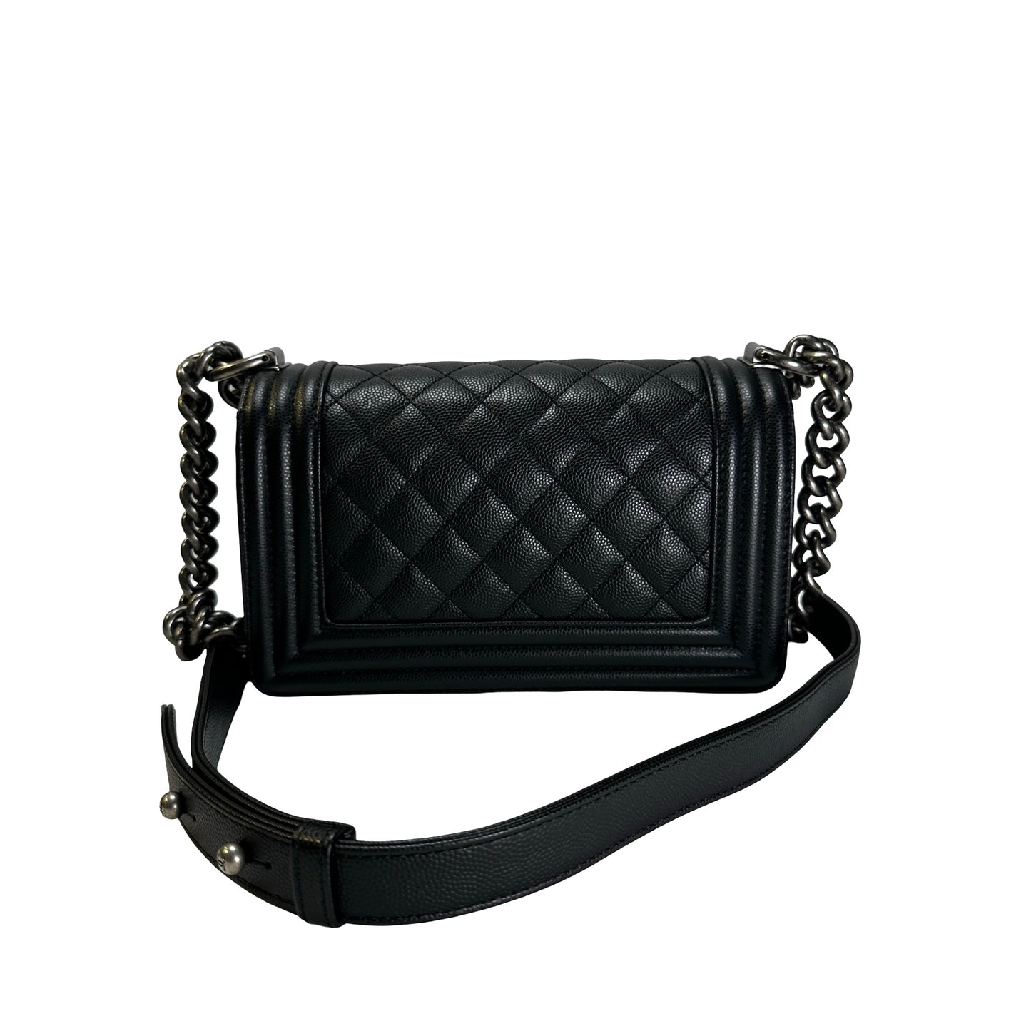 Used CHANEL Quilted Caviar Boy Chain Shoulder Bag Black