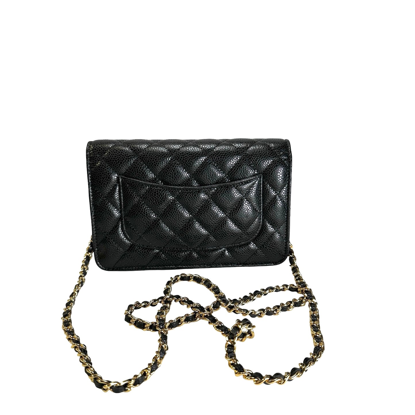 Brand New CHANEL Caviar Wallet on chain Wallet on chain Black，GHW