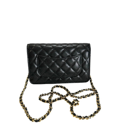 Brand New CHANEL Caviar Wallet on chain Wallet on chain Black，GHW