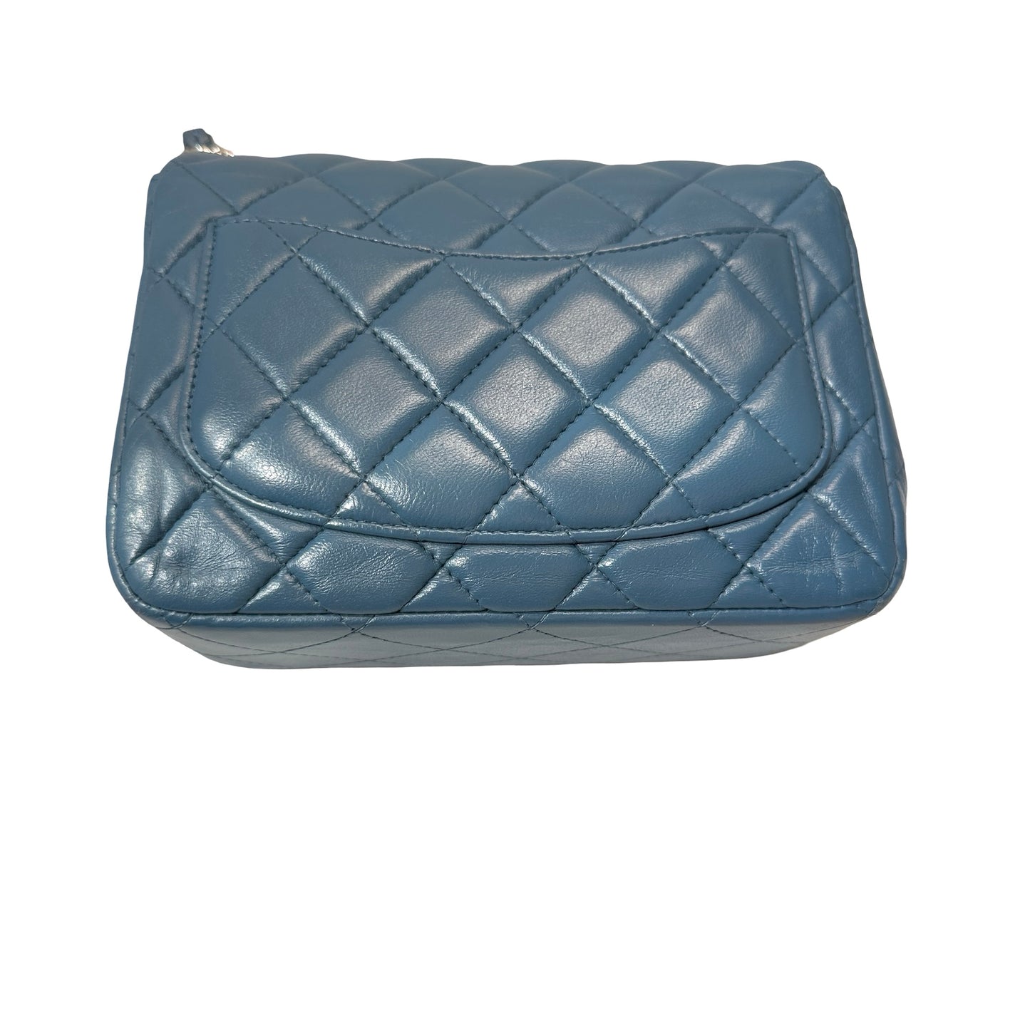 Used CHANEL Calfskin Leather Flap mini 17cm Cross Body Bag Blue PHW