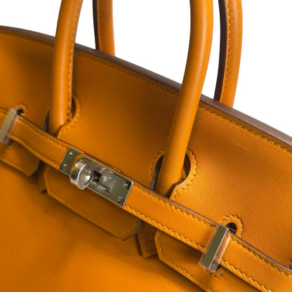 Used HERMES Swift Birkin 25 Handbag Orange PHW